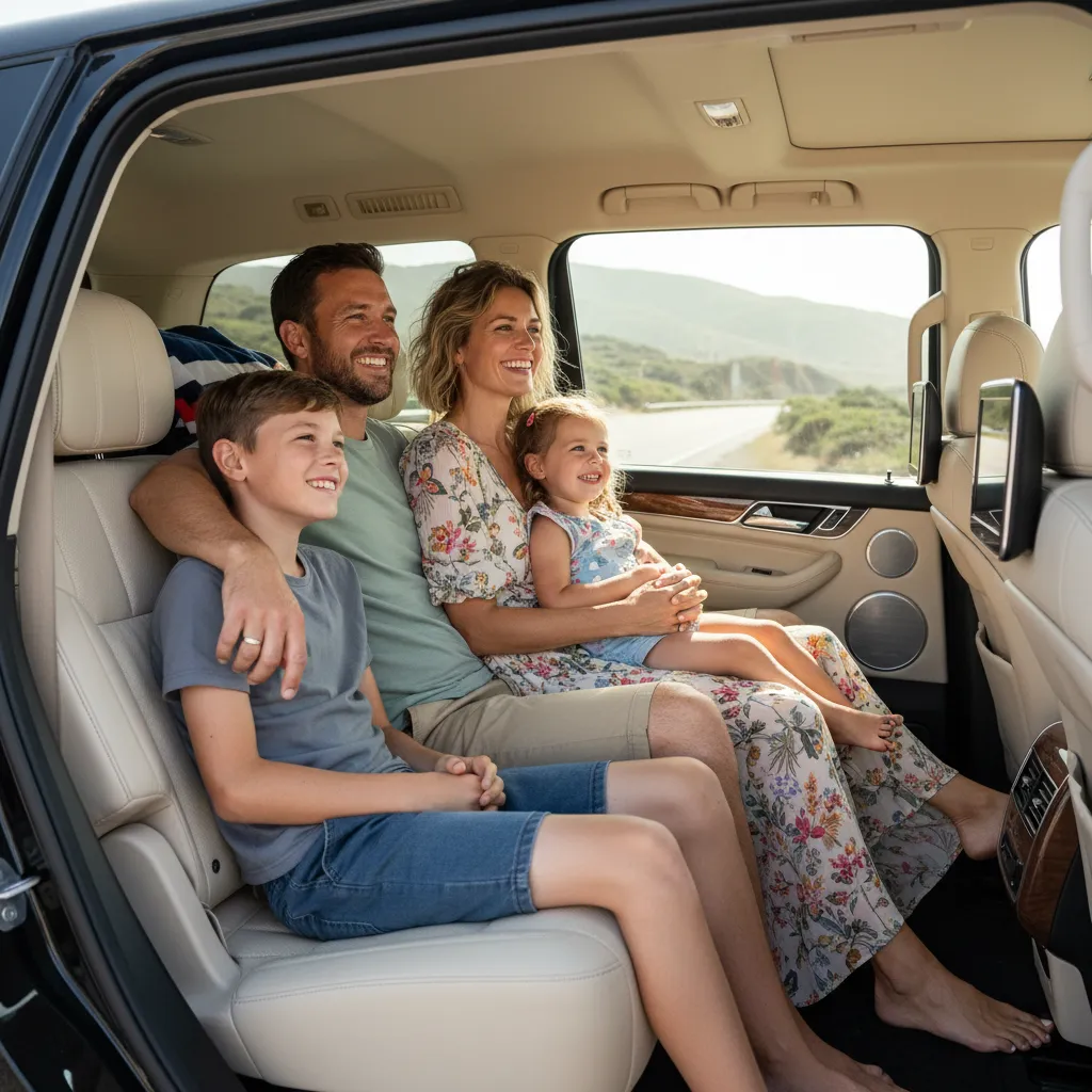Happy family enjoying a comfortable ride in a luxury SUV