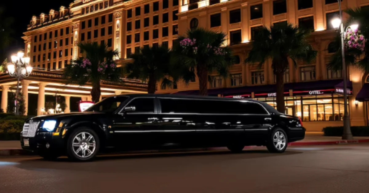 Prom group posing in front of a luxury SUV limo in the Hamptons on prom night