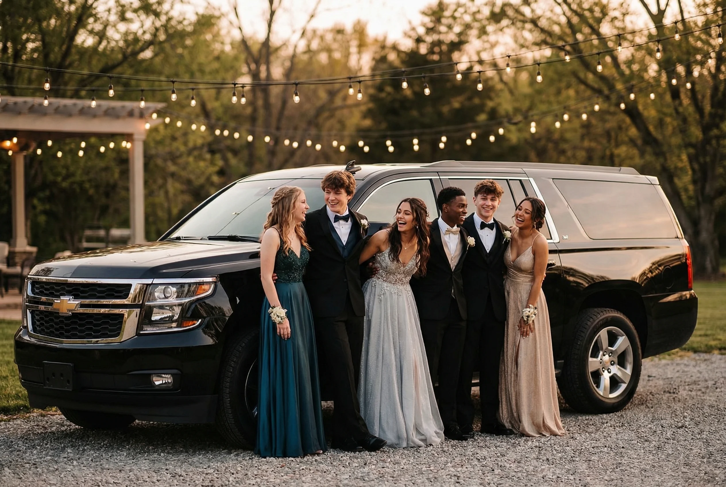 Prom night limo service with black Suburban in the Hamptons