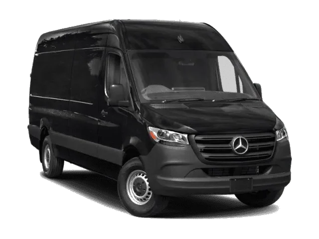 Black Mercedes-Benz Sprinter van driving on highway